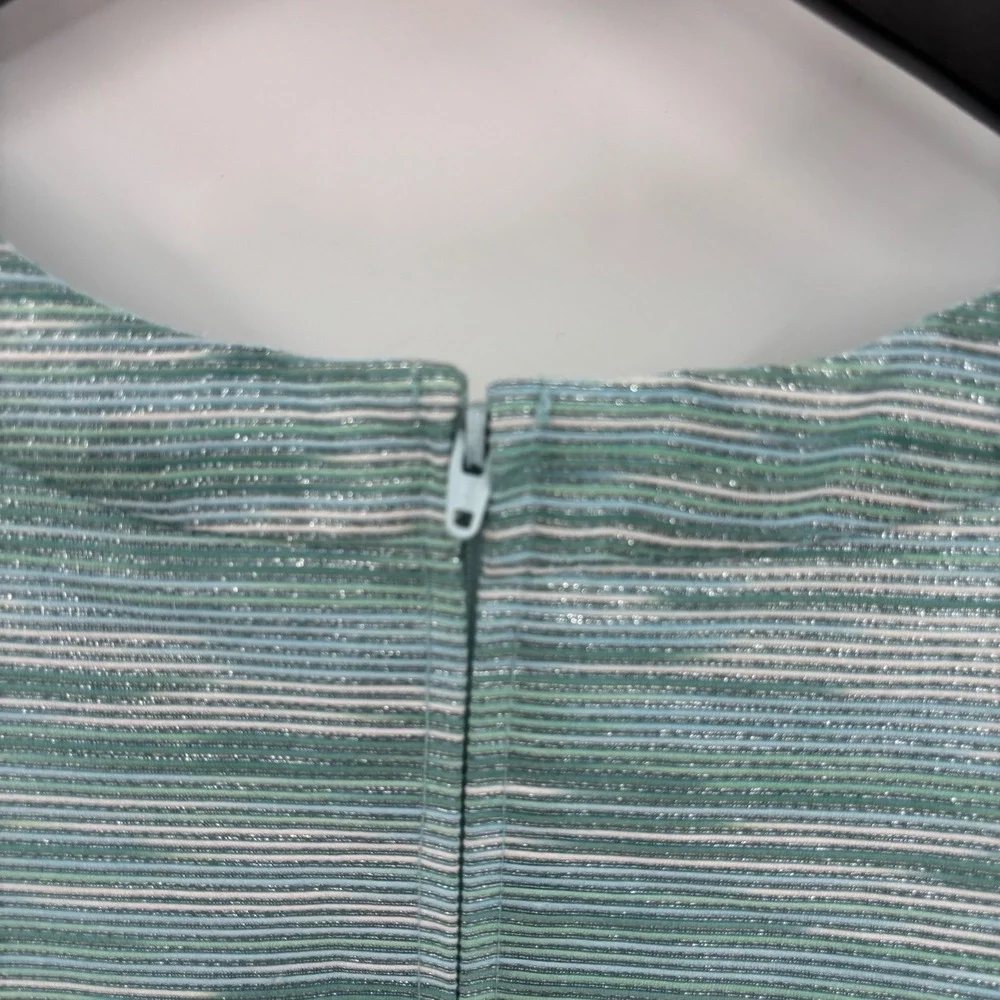 The Childrens Place Girls Striped Fit & Flare Party Dress Girls 16 Teal Metallic